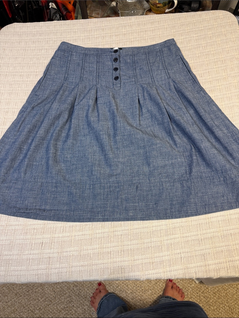 J. Crew Chambray Blue Pleated A-Line Skirt